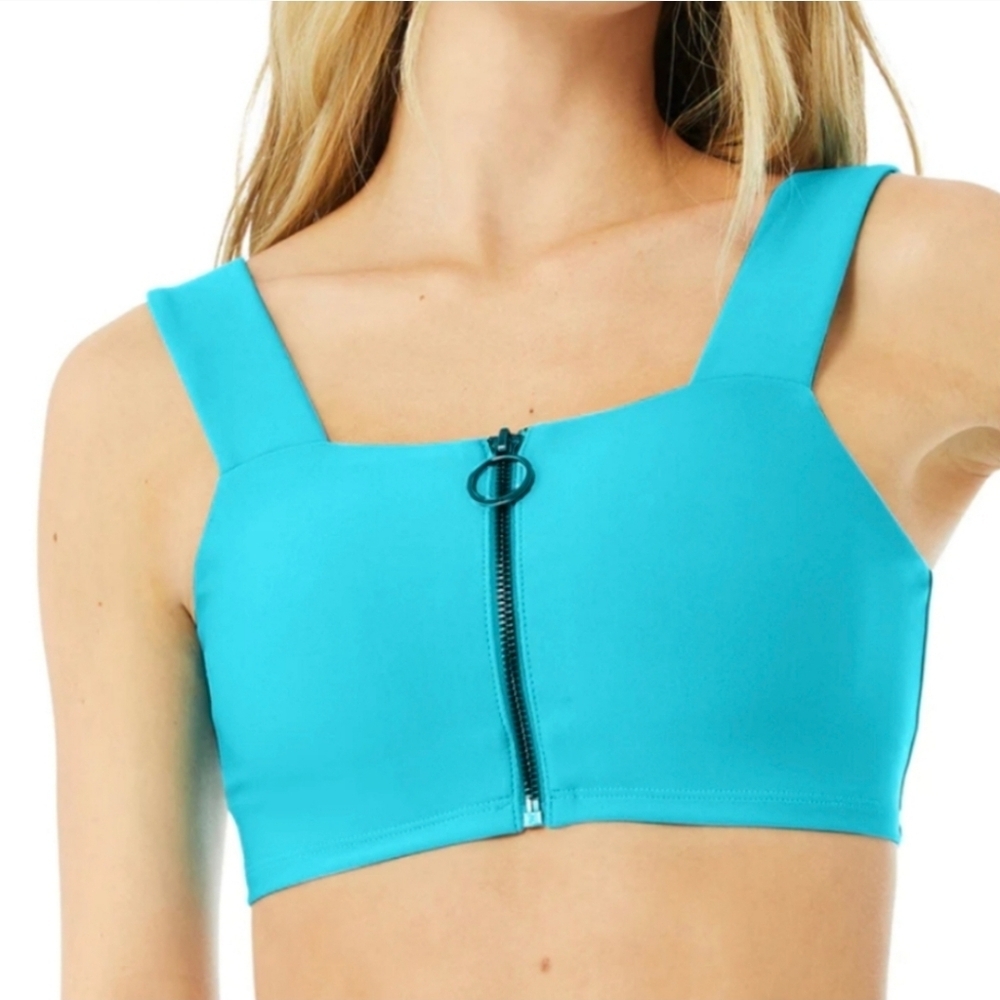 ALO Yoga Bright Teal Zip-Front Tank Top
